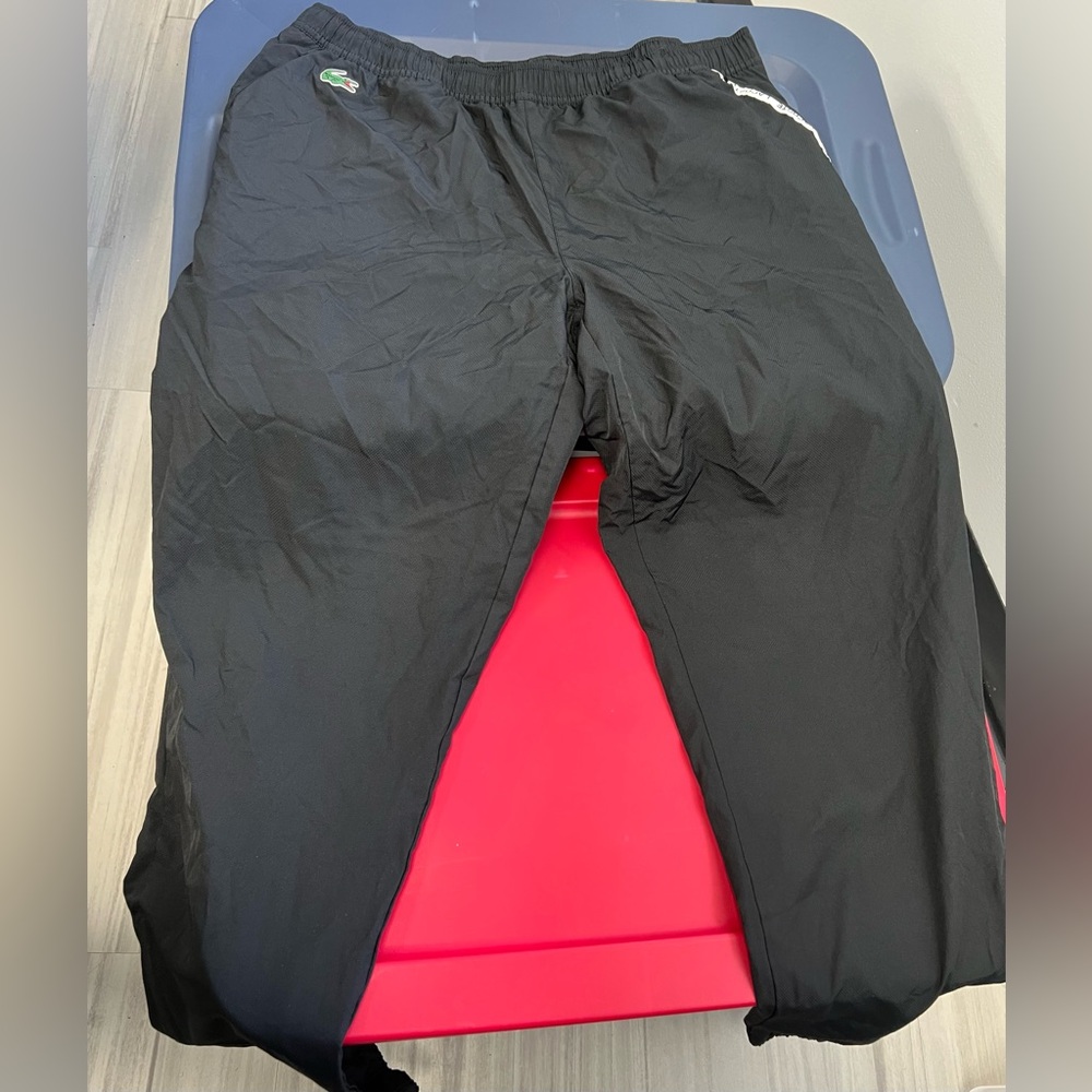 Lacoste Black Track Pants with Green Crocodile Logo